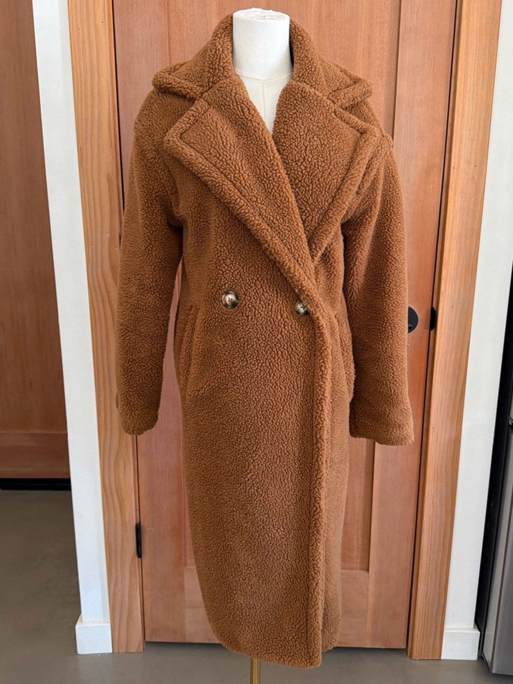 Ducie London Womens Double-Breasted Teddy Coat - Brown